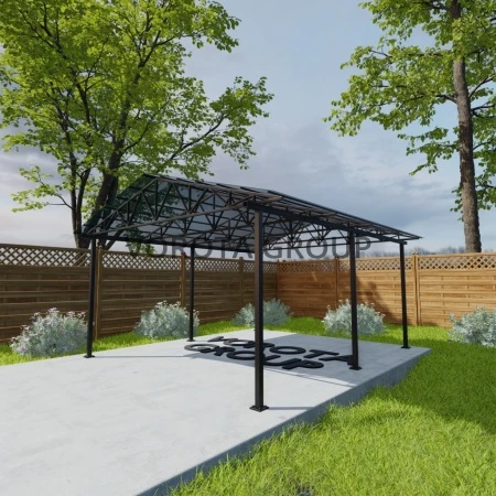 Двухскатный навес изумрудного цвета, сотовый поликарбонат 4500*7000