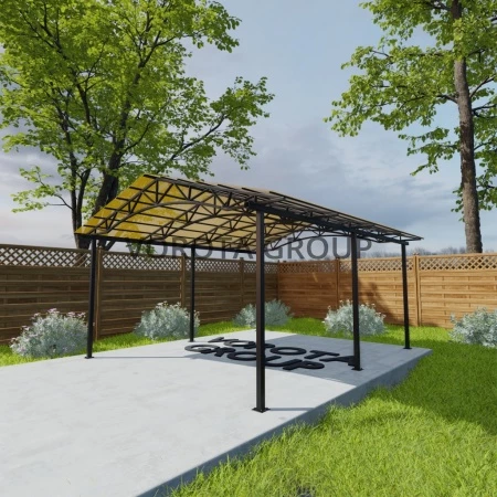 Двухскатный навес с арочным основанием янтарного цвета, монолитный поликарбонат 4500*6000